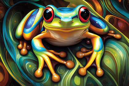 Vibrant Frog On Leaf