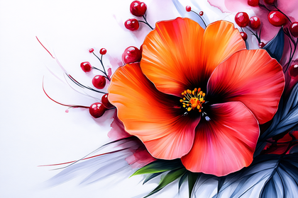 Vibrant Hibiscus Flower with Berries