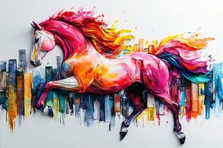 Vibrant Horse In Cityscape Art