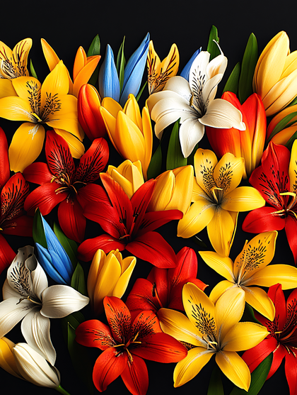 Vibrant Lily Bouquet On Black Background