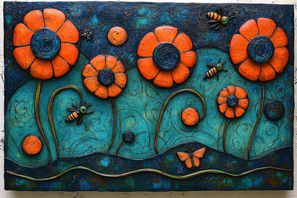 Vibrant Orange Flowers With Bees And Butterfly