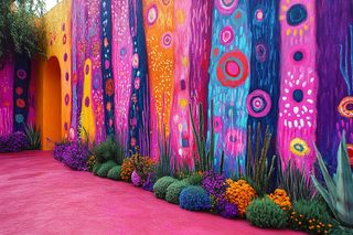 Vibrant Painted Wall with Desert Flora