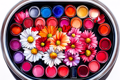 Vibrant Palette of Paints and Flowers