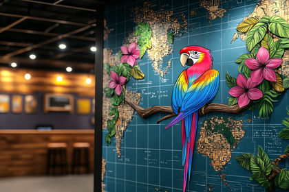 Vibrant Parrot On World Map