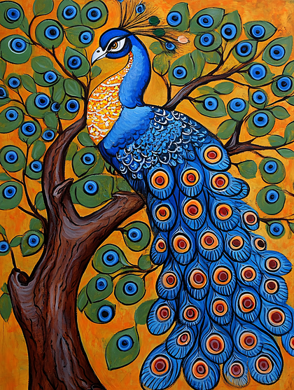 Vibrant Peacock Perched On Tree Branch