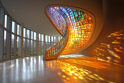 Vibrant Stained Glass Architectural Staircase