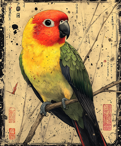 Vibrant Sun Conure Perched on a Branch