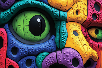 Vibrant Textured Wall with Abstract Eye Design