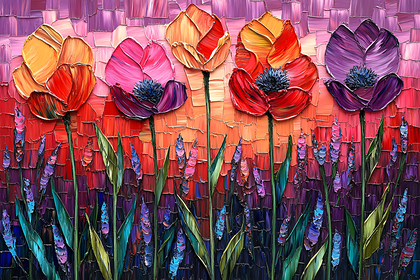 Vibrant Tulips Impasto Painting