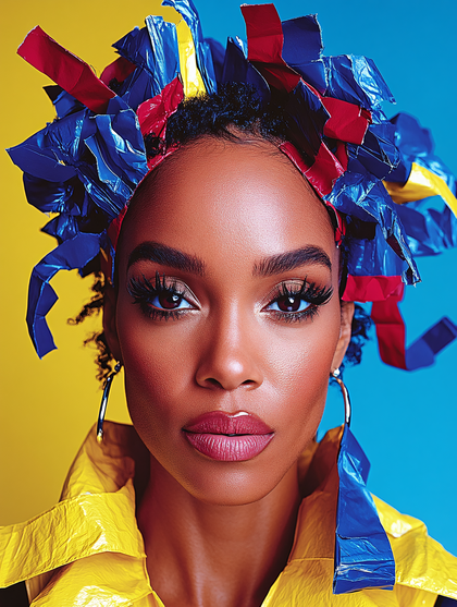 Vibrant Woman with Crinkled Paper Crown