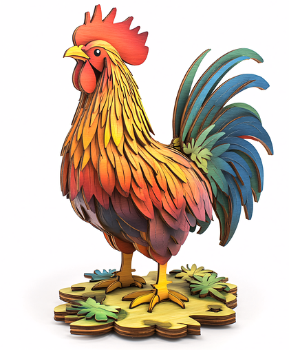 Vibrant Wooden Rooster Art