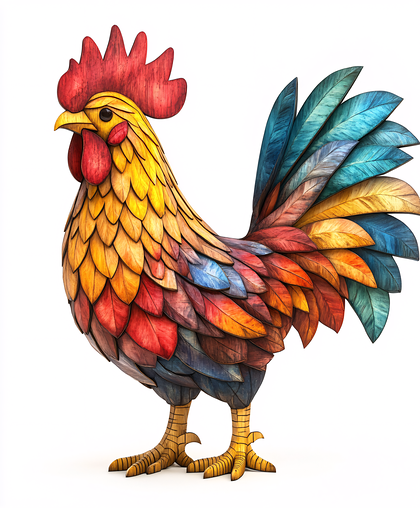 Vibrant Wooden Rooster Sculpture