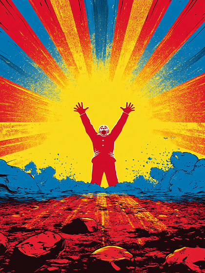 Victorious Figure Under Radiant Sky