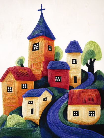 Village Scene Embroidery