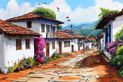 Village Street Watercolor