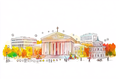 Vilnius Cathedral Square Illustration