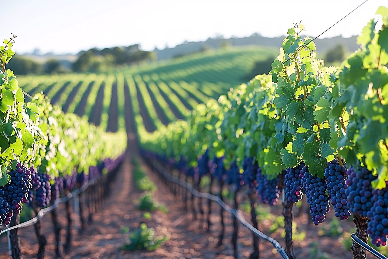 Vineyard Rows with Ripe Grapes