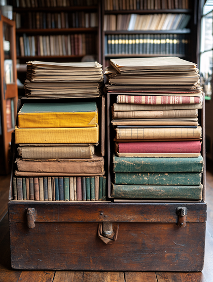 Vintage Book Collection in Wooden Chest