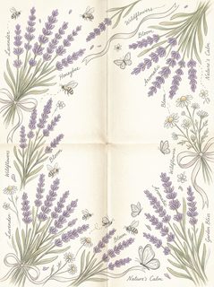 Vintage Botanical Lavender and Wildflower Border