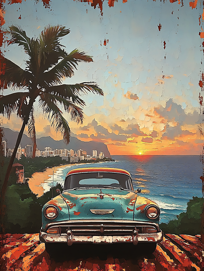 Vintage Car at Sunset