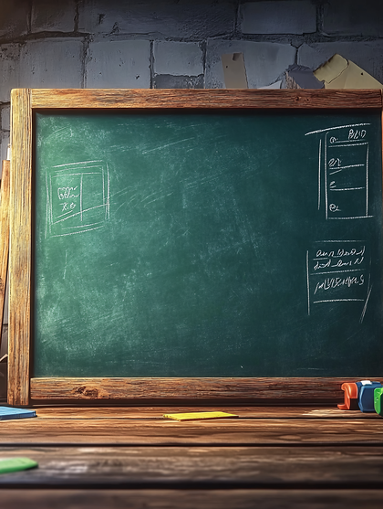 Vintage Chalkboard And Wooden Desk