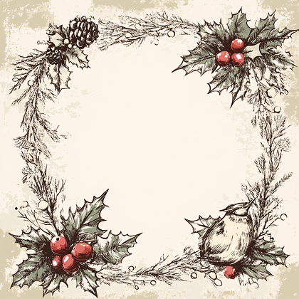Vintage Christmas Wreath Border
