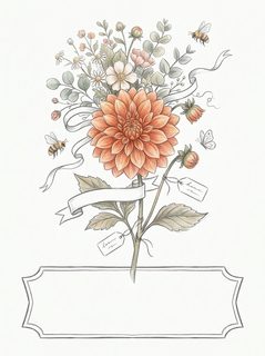 Vintage Floral Bouquet Illustration with Ribbon and Tags