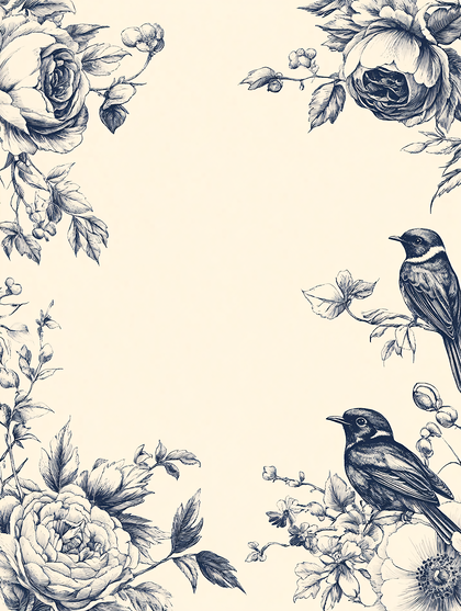 Vintage Floral Frame With Birds