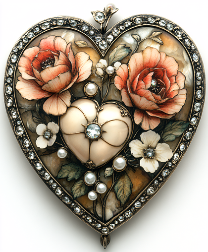 Vintage Heart Pendant With Flowers
