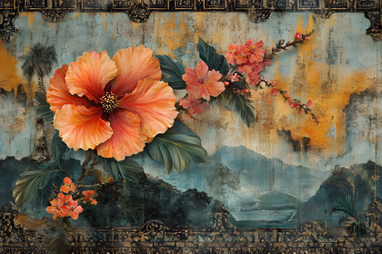 Vintage Hibiscus Floral Mural