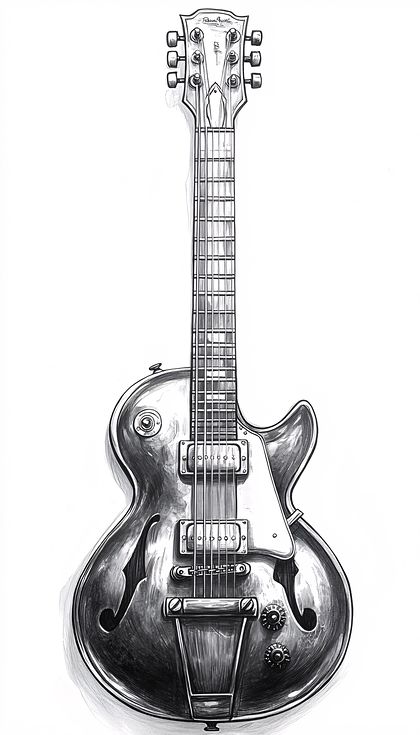 Vintage Hollow Body Guitar Drawing