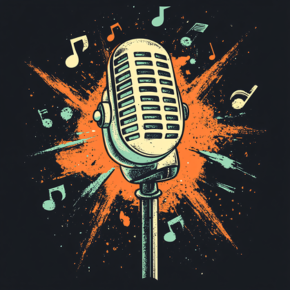 Vintage Microphone With Music Notes