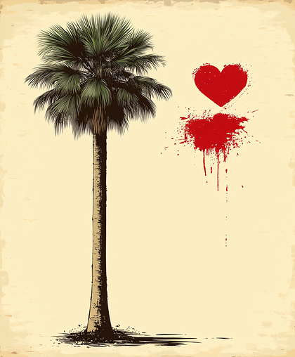 Vintage Palm Tree and Heart Splatter