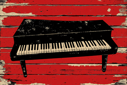Vintage Piano On Red Wood