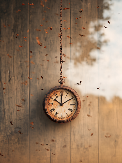 Vintage Pocket Watch with Falling Leaves