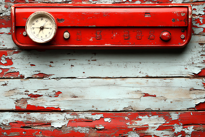 Vintage Red Clock On Weathered Wood