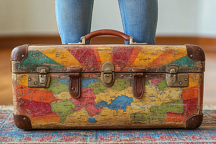 Vintage Suitcase With Map Design