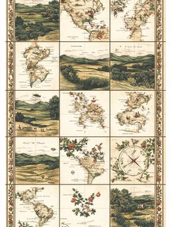 Vintage World Map And Landscape Tile Collage