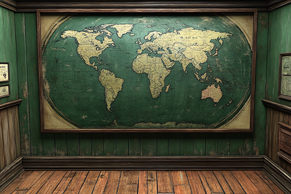 Vintage World Map on Wooden Wall