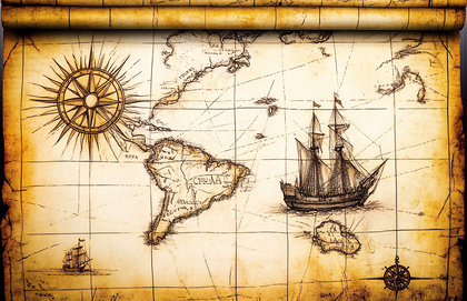 Vintage World Map With Ships