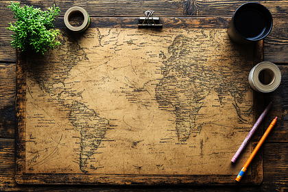 Vintage World Map with Stationary