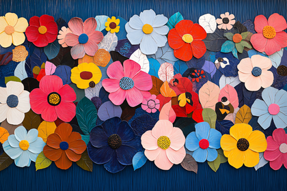Vivid Floral Arrangement On Blue Textured Background