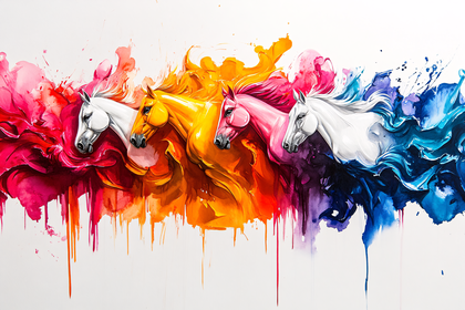 Vivid Horses in Watercolor
