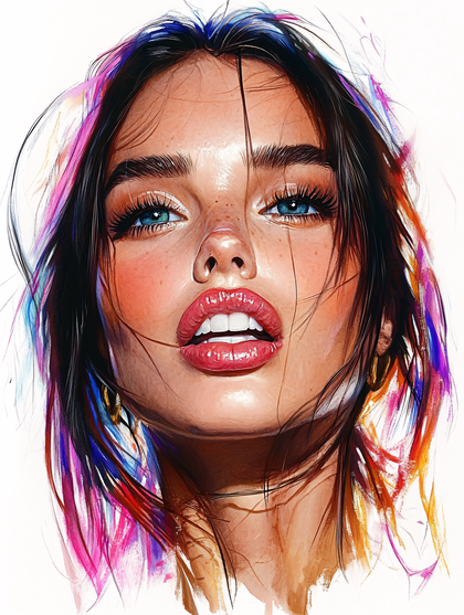 Vivid Portrait Of A Woman With Colorful Accents