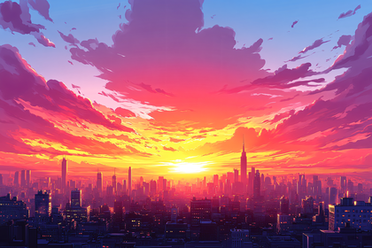 Vivid Sunset Over Cityscape