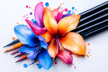 Vivid Watercolor Flowers With Pencils