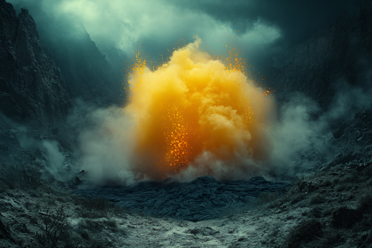 Volcanic Eruption in a Desolate Landscape