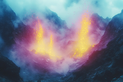 Volcanic Eruption in Misty Valley