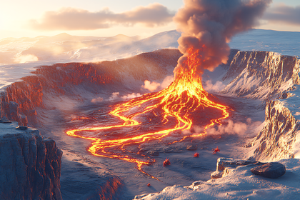 Volcanic Eruption In Snowy Landscape