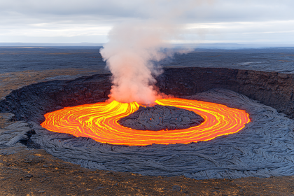 Volcanic Eruption With Lava Flow